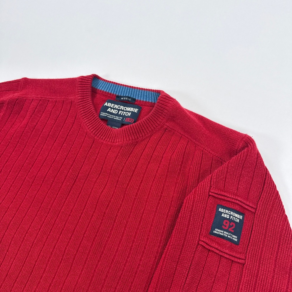 Vintage Abercrombie & Fitch Mens Sweater L Red Ribbed Muscle Fit A92 Y2K Crew